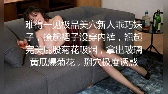 难得一见极品美穴新人乖巧妹子，撩起裙子没穿内裤，翘起完美屁股菊花吸烟，拿出玻璃黄瓜爆菊花，掰穴极度诱惑